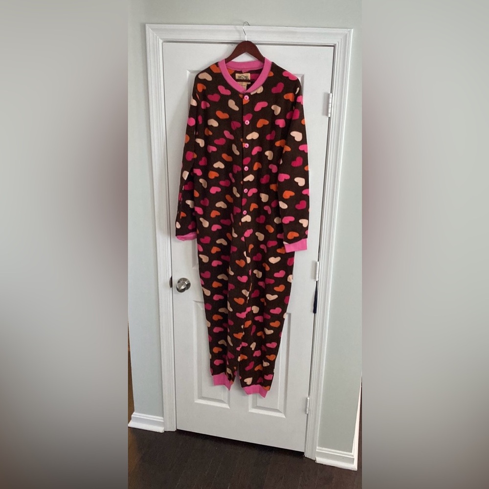 Big Feet Chocolate and hearts Fleece Onesie Pajama for Women, footless. Size L